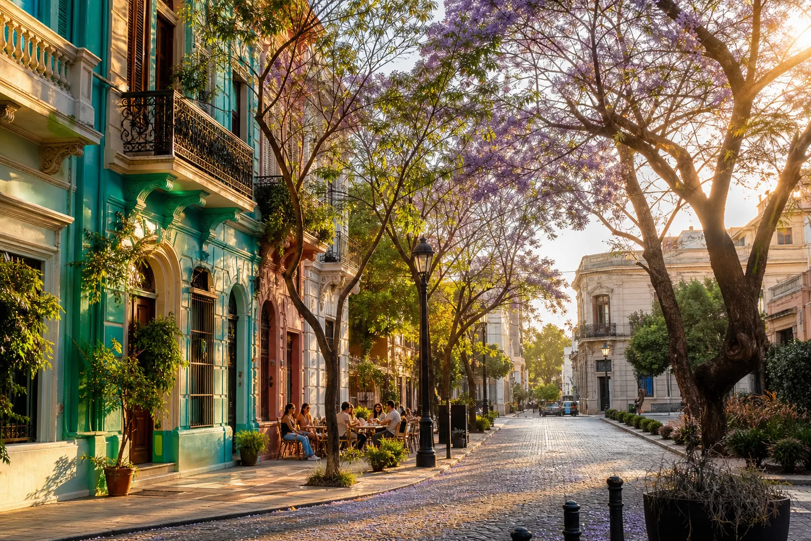 Straße in Buenos Aires mit Jacaranda-Bäumen