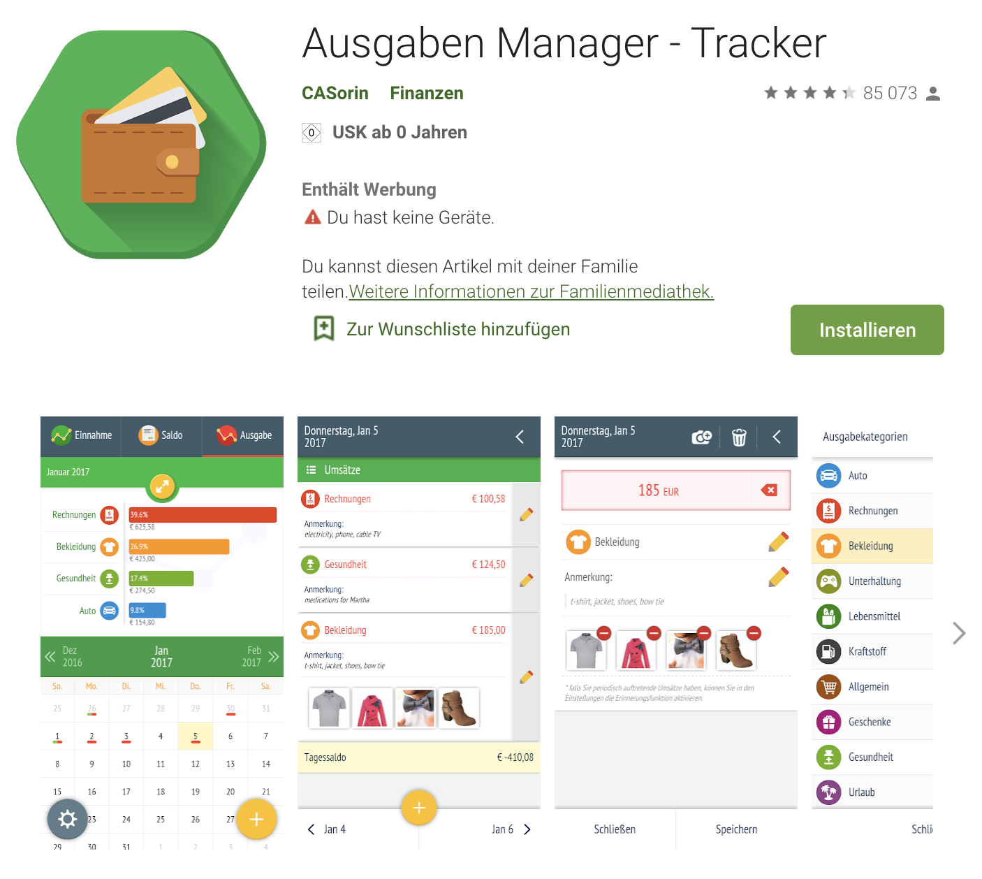 Screenshot von der App Ausgaben Manager - Tracker