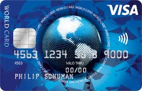 eine blaue Kreditkarte mit einem Globus