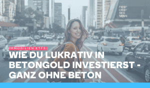 Frau ist glücklich, weil sie in Immobilien ETFs investiert