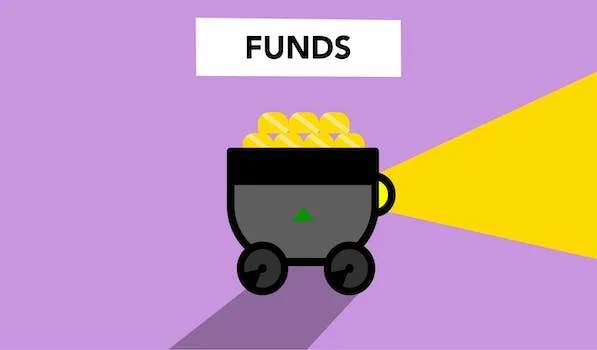 Ein Eimer voller Geld mit dem Wort „Fonds“ darauf, um Kindern schon früh den Umgang mit Geld beizubringen.