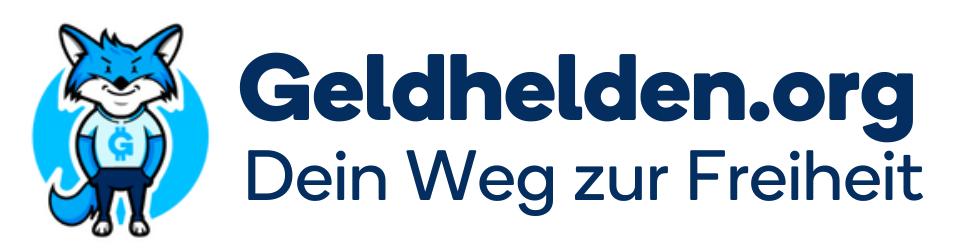 Logo von Geldhelden.org mit einem Comic-Fuchs in einem T-Shirt mit den Initialen „GH“, begleitet vom Slogan „Dein Weg zur Freiheit“, der Ihre Reise zur finanziellen Freiheit symbolisiert.