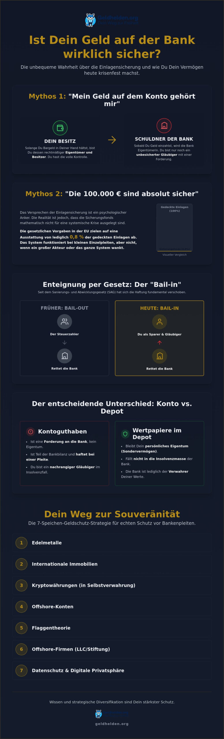 Schutz vor Bankenpleite 2026: Warum die Einlagensicherung ein gefährlicher Mythos ist - GELDHELDEN Schutz vor Bankenpleite 2026: Warum die Einlagensicherung ein gefährlicher Mythos ist